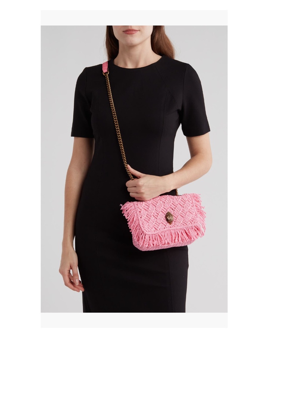 Kurt Geiger Nanners Pink Small Crochet Kensington Shoulder Bag